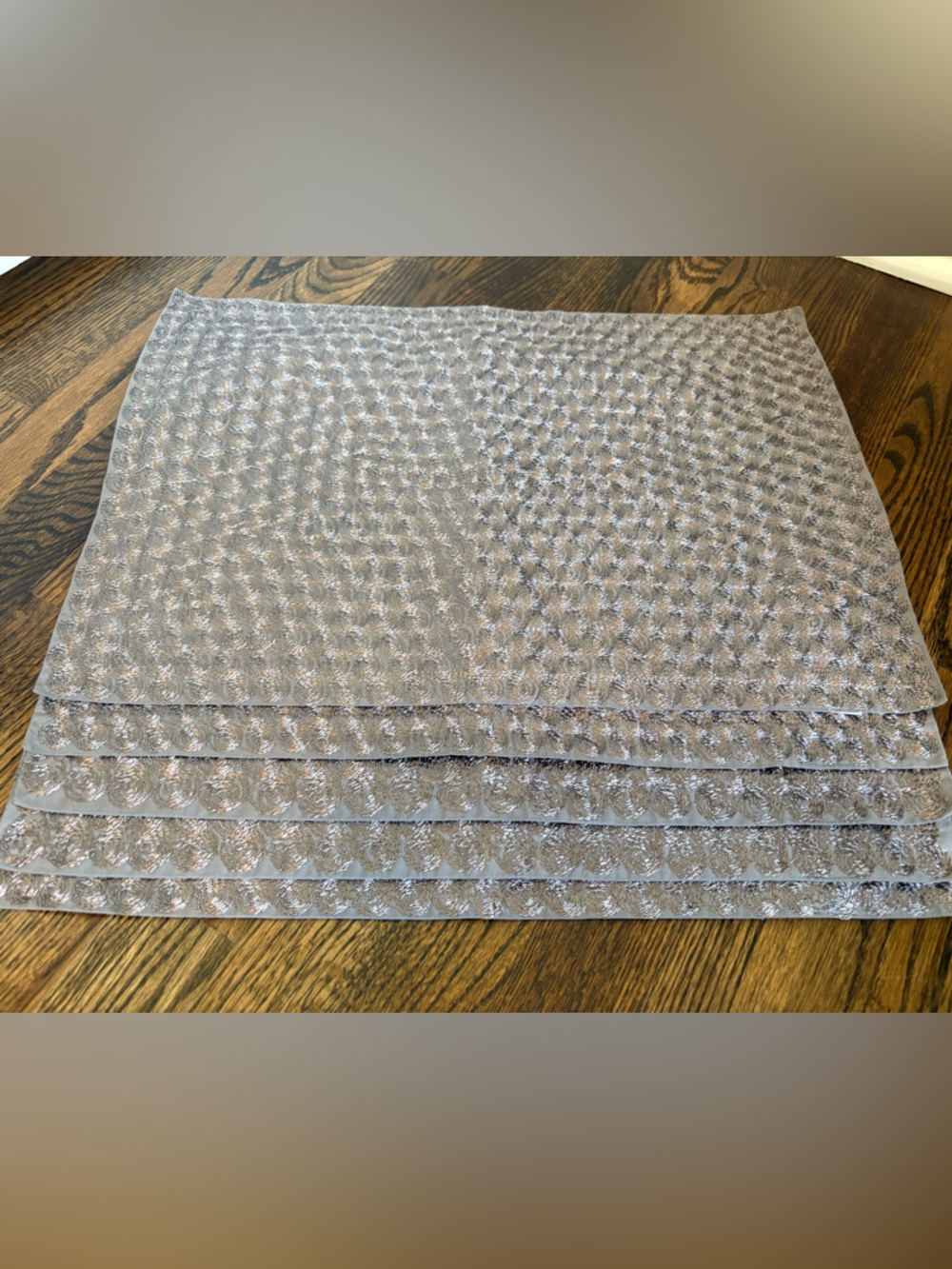 Crate & Barrel Silver Shimmer Modern Minimalist Mirabelle Placemat Rectangle Set